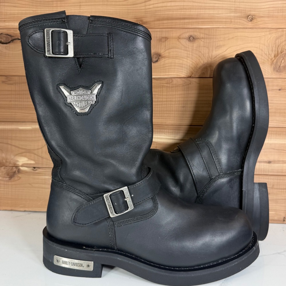 Vintage Y2K Harley Davidson Engineer Moto Boots  Black Leather Mens 12 Wide